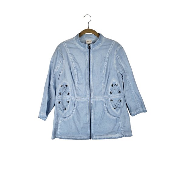 Chico's Jackets & Blazers - Chicos Zenergy womens 1 Medium blue lightweight full zip 3/4 sleeve jacket